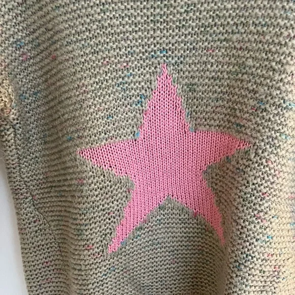 Tan and Pink Crew Neck Sweater with Star Design - Picture 2 of 6